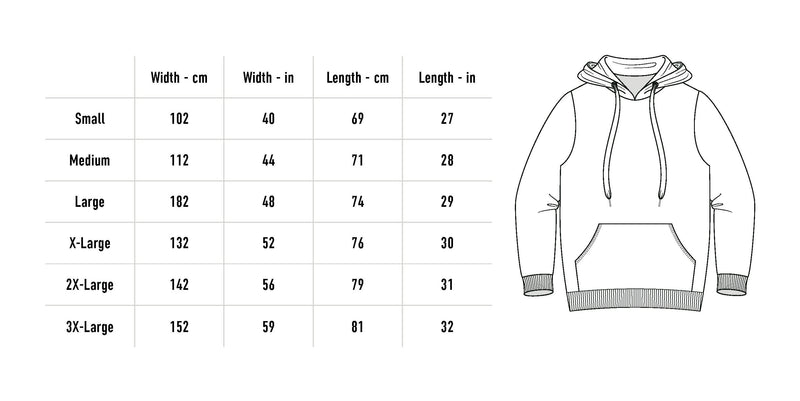 Size chart for Skull Hoodie - Black